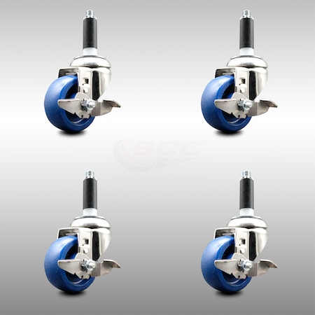 Service Caster 3 Inch 316SS Solid Poly Swivel 7/8 Inch Expanding Stem Caster Set Brake SCC SCC-SS316EX20S314-SPUS-TLB-78-4